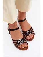 Dámské sandály Ploché s pásky a ozdobou model 22133718 Černé - S.Barski