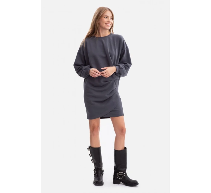 B298 Pletené šaty s bočnými záhybmi - oceľové