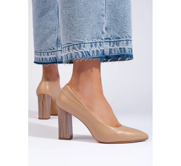 Trendy lodičky hnědé dámské na širokém podpatku Trendy lodičky hnědé dámské na širokém podpatku