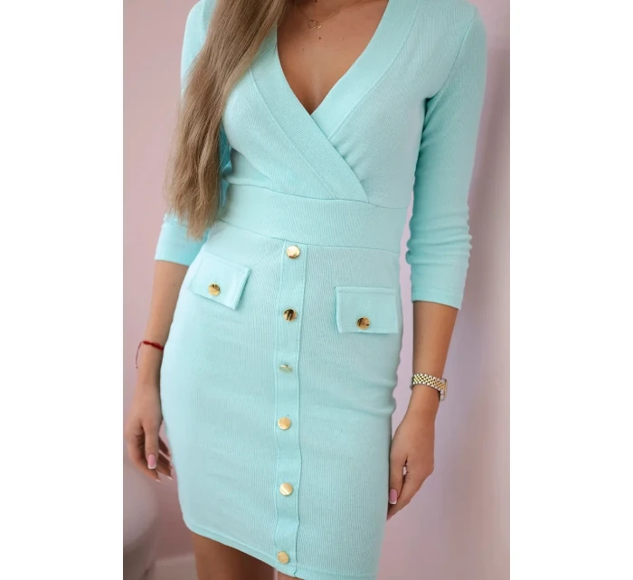 Rebrované šaty s ozdobnými gombíkmi mint