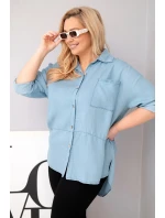 Dámske lyocelové tričko s predĺženým chrbtom a gombíkovými rukávmi Light Denim v nadmernej veľkosti