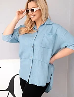 Dámske lyocelové tričko s predĺženým chrbtom a gombíkovými rukávmi Light Denim v nadmernej veľkosti