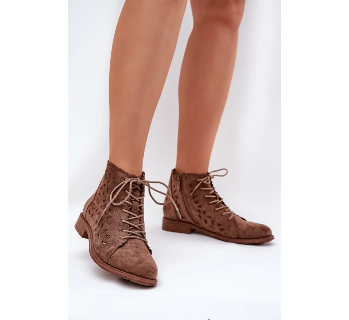 Niskie Botki Z Ażurowym Wzorem S.Barski HY51-185 Brązowe