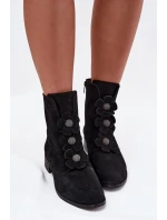 Zamszowe Botki Damskie Z Ozdobnymi Kwiatkami Zazoo 3085 Czarne