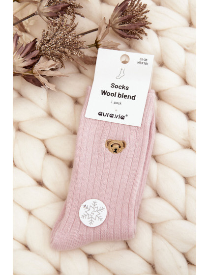 Dámske hrubé ponožky s medvedíkom, ružové