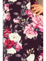 Trapézové šaty s rozšírenými rukávmi Numoco NEVA - čierne s kvetmi