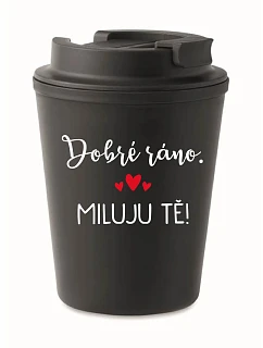 Hrnček „Dobré ráno. Milujem ťa!“ – čierny termohrnček 300 ml