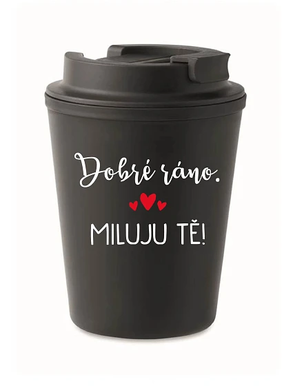 HRNEK DOBRÉ RÁNO. MILUJU TĚ! - černý termohrnek 300 ml HRNEK DOBRÉ RÁNO. MILUJU TĚ! - černý termohrnek 300 ml