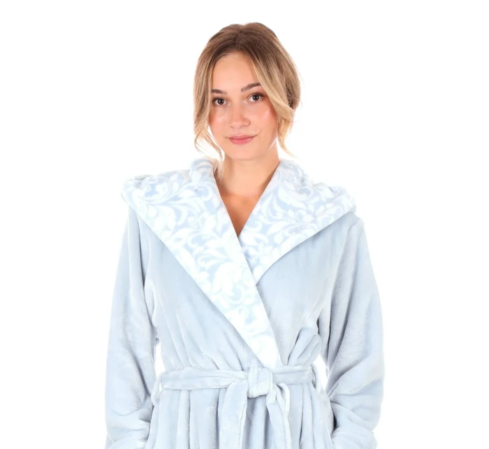 Dámsky župan Flora s kapucňou krátky 4856 Jednofarebný ľadovo modrý - Vestis Dámsky župan Flora s kapucňou krátky 4856 Jednofarebný ľadovo modrý - Vestis