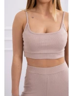 Súprava s blúzkou s rebrovaním béžová Súprava s blúzkou s rebrovaním béžová