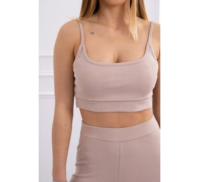 Súprava s blúzkou s rebrovaním béžová Súprava s blúzkou s rebrovaním béžová