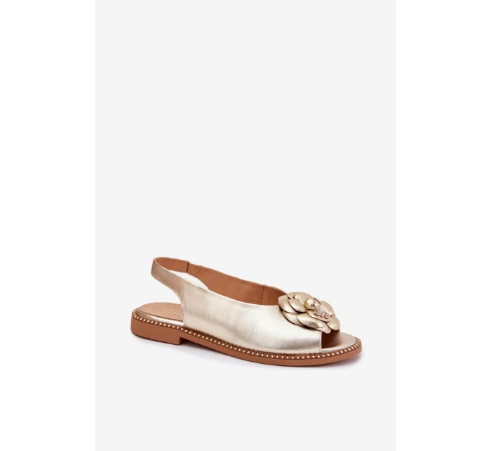 Kožené Ploché Sandály S Ozdobou model 21701887 Zlaté - CheBello