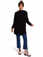 B176 Pletený sveter so zaobleným lemom - čierny