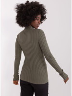 Dámsky pruhovaný sveter v khaki farbe