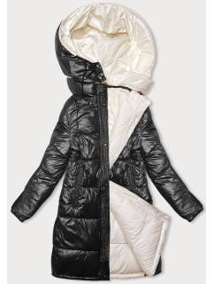 Čierno-ecru hrubšia dámska zimná obojstranná bunda (V768G)