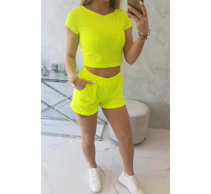 Bavlnená súprava so šortkami žltá neónová