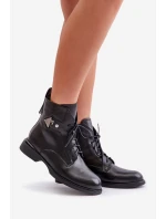 Kožené Boty Na Ploché Podešvi S Dekorací  Černé model 21678227 - Maciejka