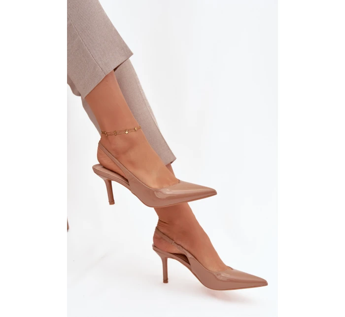 Lakované lodičky na jehlovém podpatku tmavě béžové Phelia Lakované lodičky na jehlovém podpatku tmavě béžové Phelia