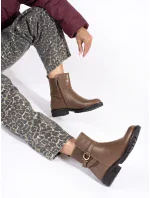 Exkluzívne hnedé dámske členkové topánky na širokom podpätku Exkluzívne hnedé dámske členkové topánky na širokom podpätku