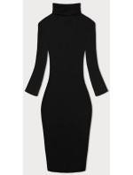 Čierne rebrované priliehavé šaty s rolákom Rue Paris (5133)