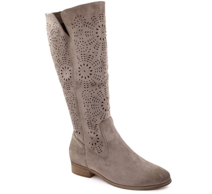 Dámske semišové zateplené čižmy khaki Potocki 12522