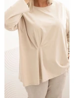 Dámska blúzka v nadmernej veľkosti s bavlnou, vreckom a vyhrnutými rukávmi kiwi