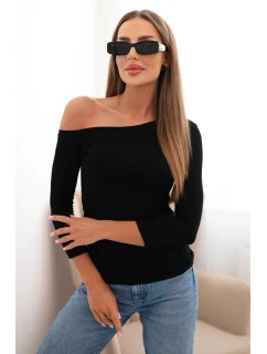Dámska viskózna blúzka bez ramien s 3/4 rukávmi čierna