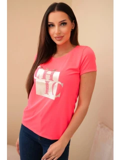 Dámske bavlnené tričko s potlačou CHIC pink neon