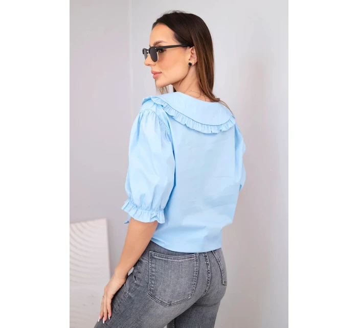 Dámská bavlněná košile s volánkem a zavazováním modrá