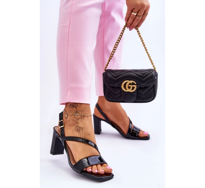 Damskie Lakierowane Sandały Na Słupku Czarne Carrie