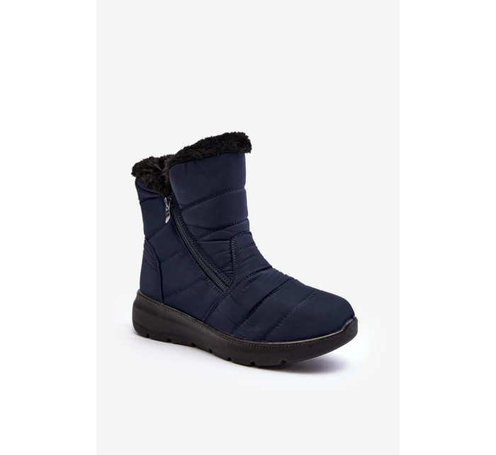 Dámské zimní boty na zip s kožešinou modré model 21644806 - Boto