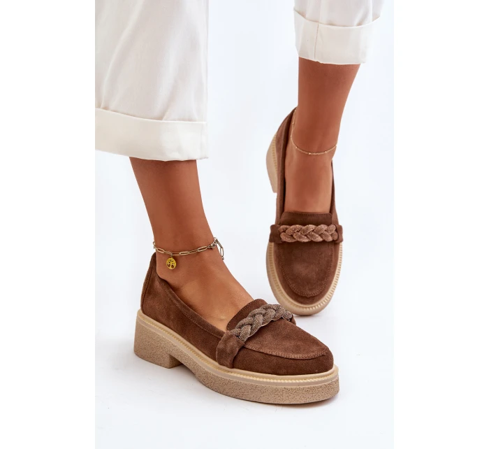 model 21652539 Dámské Semišové Mokasíny S Ozdobou Hnědé - Zazoo