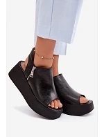 Zazoo 1792 Kožené sandály na platformě Černé Zazoo 1792 Kožené sandály na platformě Černé