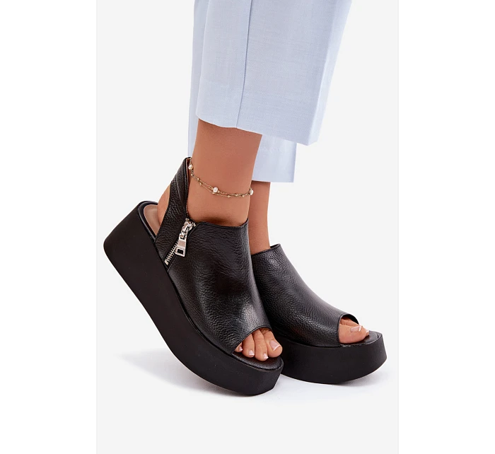 Zazoo 1792 Kožené sandály na platformě Černé Zazoo 1792 Kožené sandály na platformě Černé