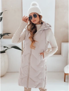 Dámska dlhá prešívaná vesta s kapucňou béžová FashionStreet TY5099