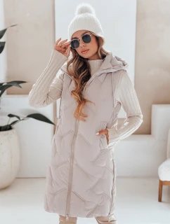 Dámská dlouhá prošívaná vesta s kapucí béžová Dstreet model 21991336 - FashionStreet