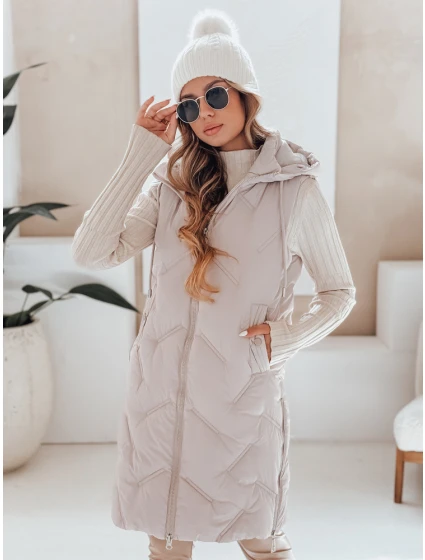 Dámská dlouhá prošívaná vesta s kapucí béžová Dstreet model 21991336 - FashionStreet