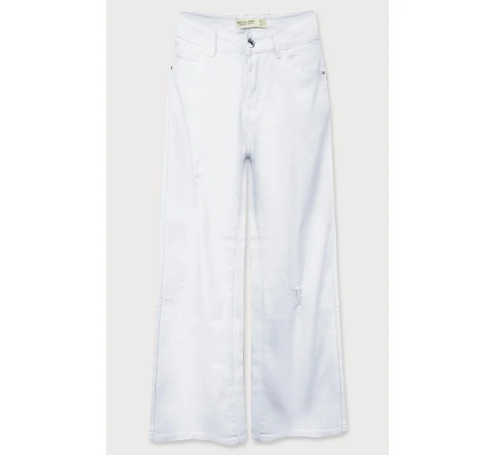 Široké dámske zvonové nohavice v bielej farbe (B102)