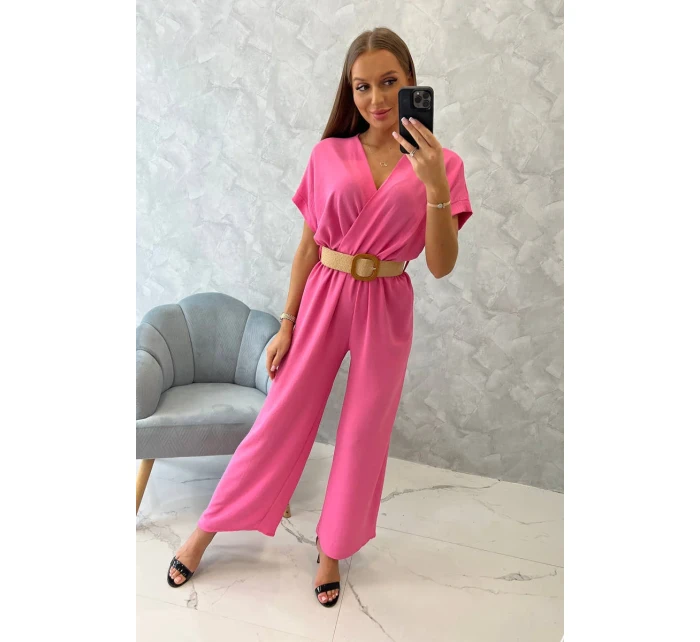 Kombinéza s ozdobným pásom svetlo ružová