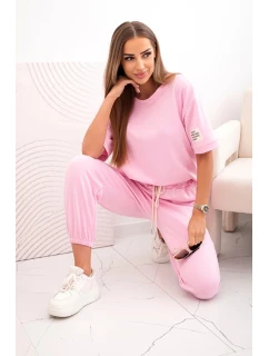 Dámsky viskózový set s krátkym rukávom a cukríkovo ružovými nohavicami