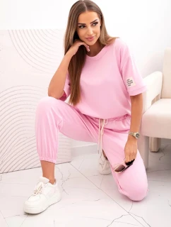 Dámsky viskózový set s krátkym rukávom a cukríkovo ružovými nohavicami