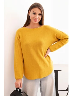 Dámsky viskózový sveter s dlhým rukávom a okrúhlym výstrihom horčicovej farby