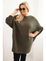 Dámský svetr Plus Size s model 21798603 pončo khaki - K-Fashion Dámský svetr Plus Size s model 21798603 pončo khaki - K-Fashion