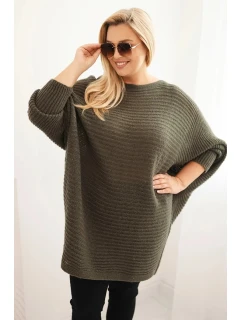 Dámský svetr Plus Size s model 21798603 pončo khaki - K-Fashion