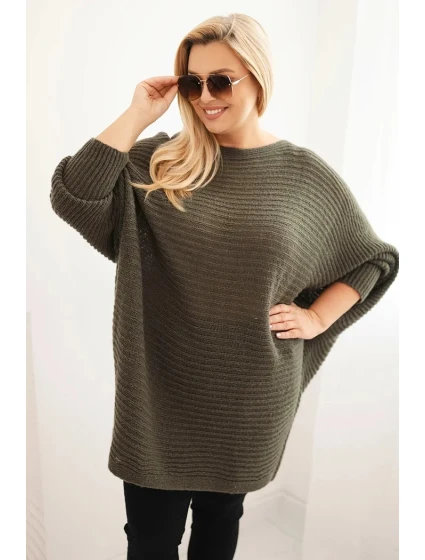 Dámský svetr Plus Size s model 21798603 pončo khaki - K-Fashion Dámský svetr Plus Size s model 21798603 pončo khaki - K-Fashion