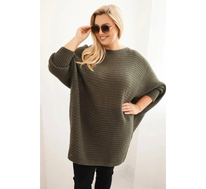 Dámský svetr Plus Size s model 21798603 pončo khaki - K-Fashion Dámský svetr Plus Size s model 21798603 pončo khaki - K-Fashion