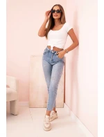 Dámska klasická bavlnená blúzka s krátkymi rukávmi modrá