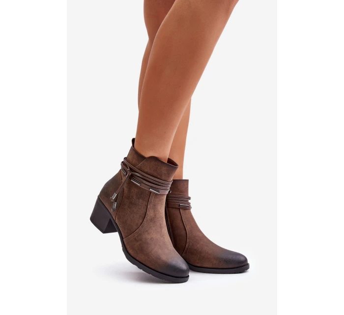 Botki Damskie Na Słupku Ocieplane Brązowe Lobina Botki Damskie Na Słupku Ocieplane Brązowe Lobina