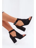 Sandále s perforovaným vzorom na podpätku Eco Suede Black Helori