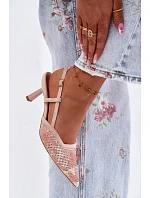 Sandály na podpatku s květinami Růžové Kelmira
